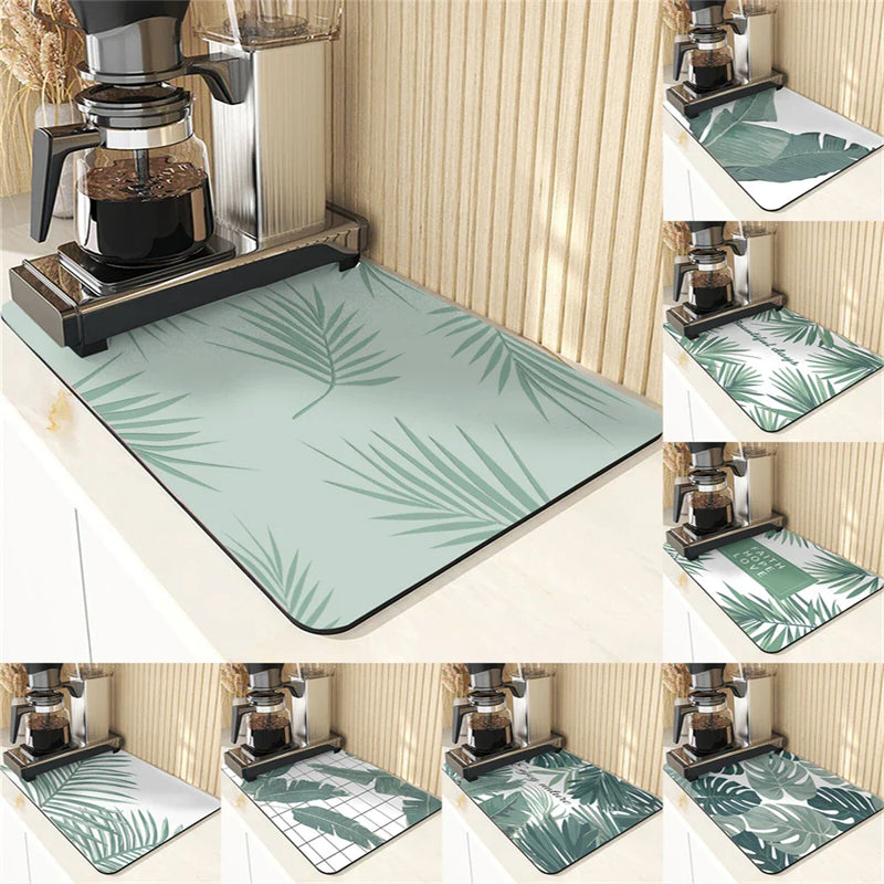 Axyaa Silicone Leaf Print Drying Mat & Coaster Set