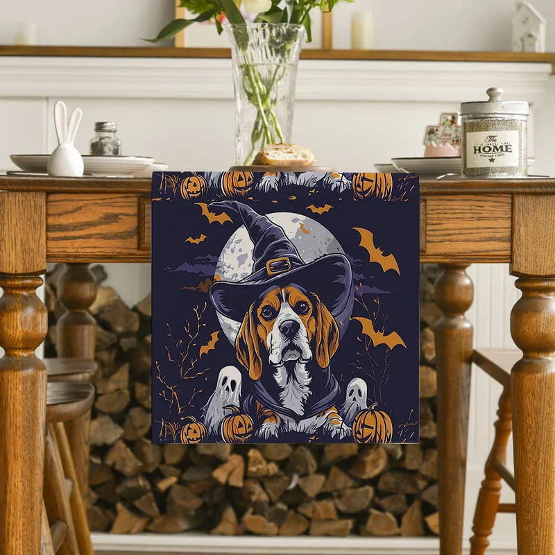 Axyaa Halloween Dog Bat Wizard Hat Table Runner for Kitchen Dining Party Decor