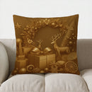 Axyaa Deer Tree Gift Cushion Cover for Sofa Bedroom Car - Golden Christmas Pattern