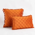 Axyaa Velvet Yellow Lumbar Pillow Cover with Pompoms & Tassels