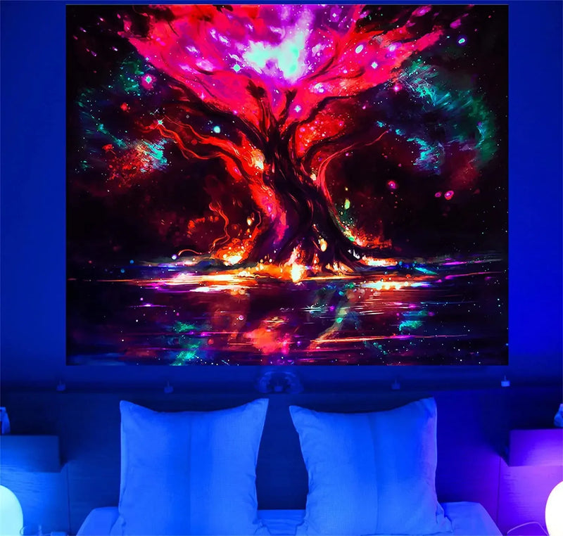 Axyaa Psychedelic Tree of Life Fluorescent Tapestry UV Wall Hanging