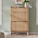 Axyaa Fluted Shoe Cabinet with 2 Flip Drawers, 48" Tall Narrow Organizer