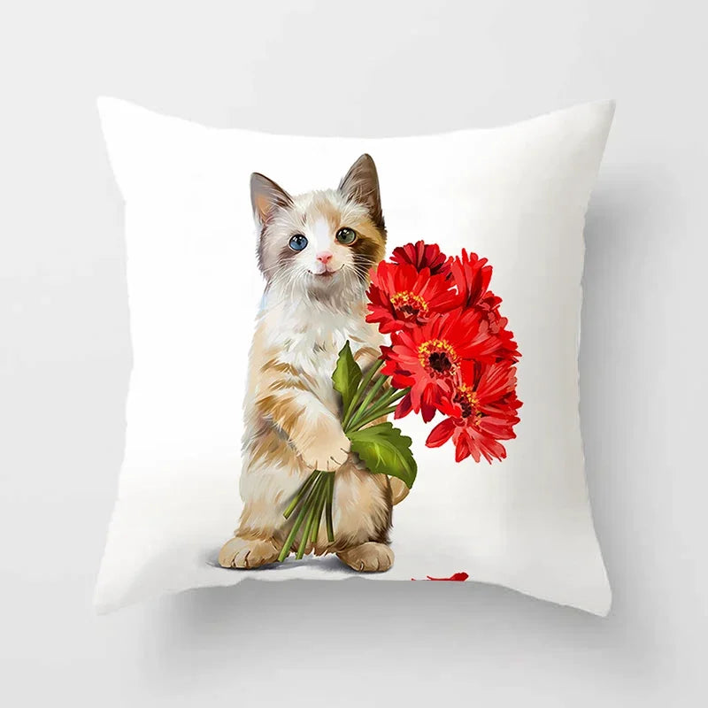Axyaa Cartoon Cat Animal Sofa Cushion Cover - 45*45 Throw Pillow Home Decor