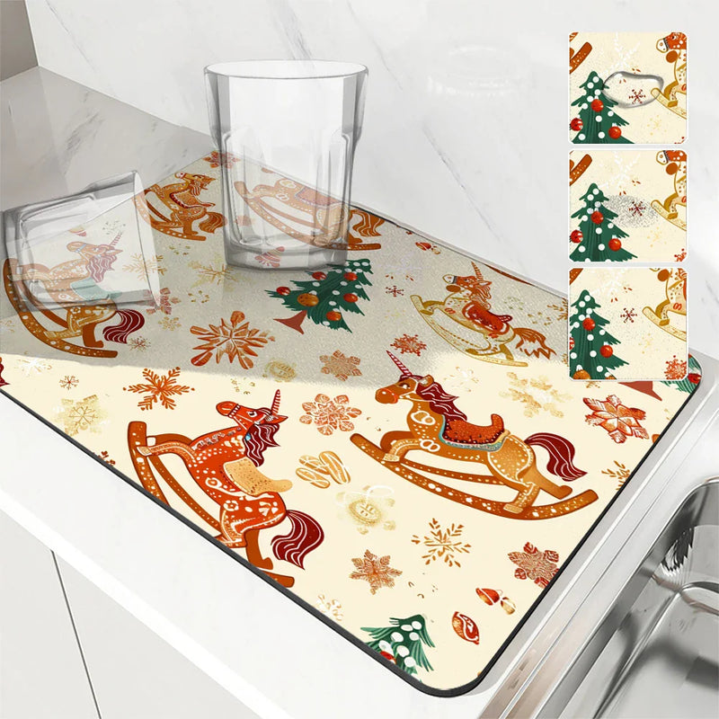 Axyaa Christmas Tree Coffee Cup Drying Mat - Absorbent Non-slip Diatoms Kitchen Mat