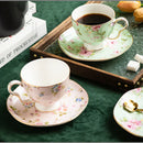 Axyaa English Porcelain Pink Floral Coffee Cup Saucer Bone Teacup Mug