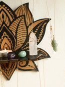 Axyaa Black Lotus Crystal Wall Shelf: Boho Floating Shelves for Aesthetic Décor