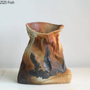 Axyaa Pleated Cloth Bags Ceramic Vase Rust Flower Pot Table Decoration