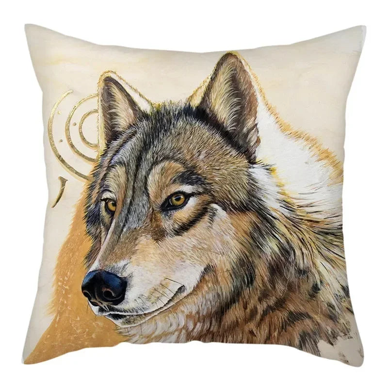 Wild Wolf Print Pillow Cases by Axyaa: Animal Cushion Cover for Home Sofa Decor