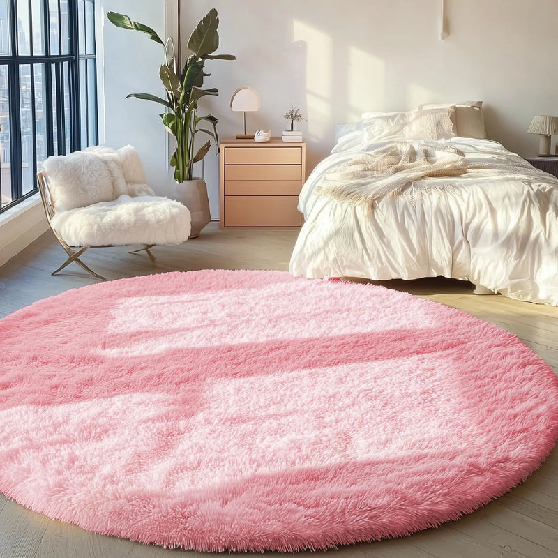 Axyaa Plush Round Carpets: Non-Slip, Washable Rugs for Living Room & Bedroom