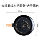 Axyaa Gold Ceramic Pizza Plate with Wooden Handle - Dessert & Pasta Western Food Plate