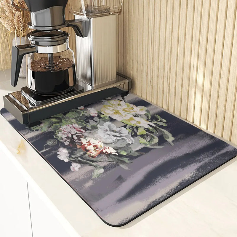 Axyaa Silicone Drainer Mat: Plant Style, Non-Slip, Absorbent Kitchen Drying Mat