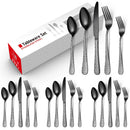 Axyaa 20PCS Stainless Steel Black Plated Cutlery Set with Engraved Handle for Christmas