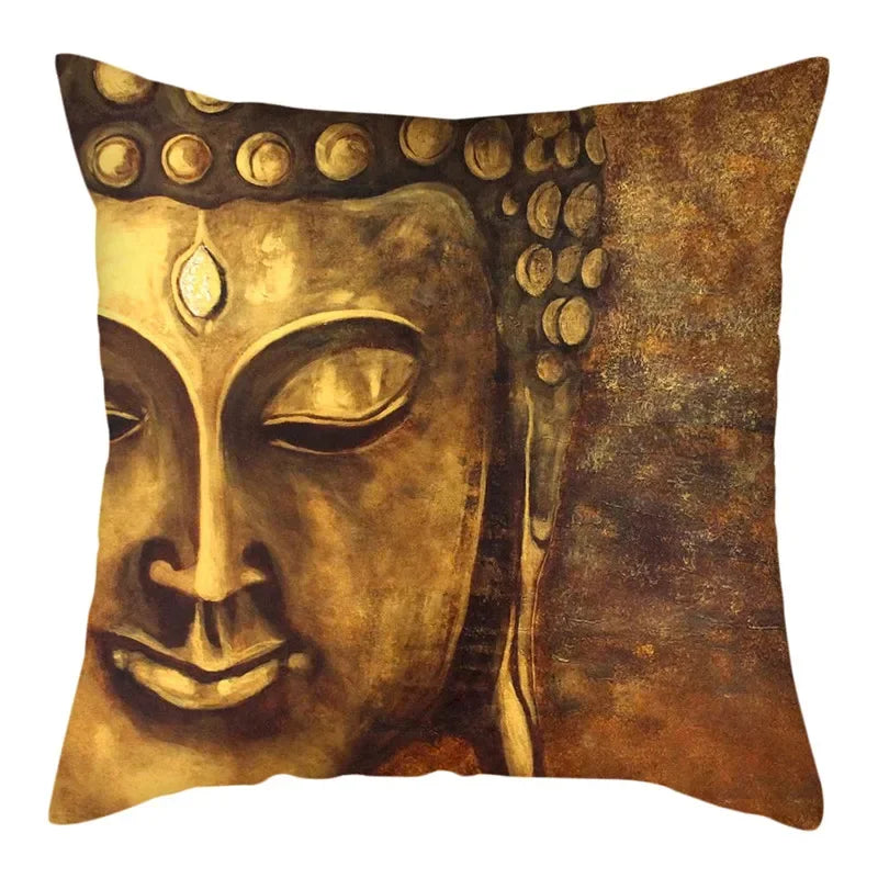 Axyaa Buddha Statue Polyester Cushion Cover for Home Sofa Decor