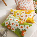 Axyaa Floral Embroidered Pillowcase - Green Yellow Cotton Cushion Cover