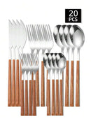 Axyaa Stainless Steel Cutlery Set with Imitation Wood Handles for Home, Hotel, Party