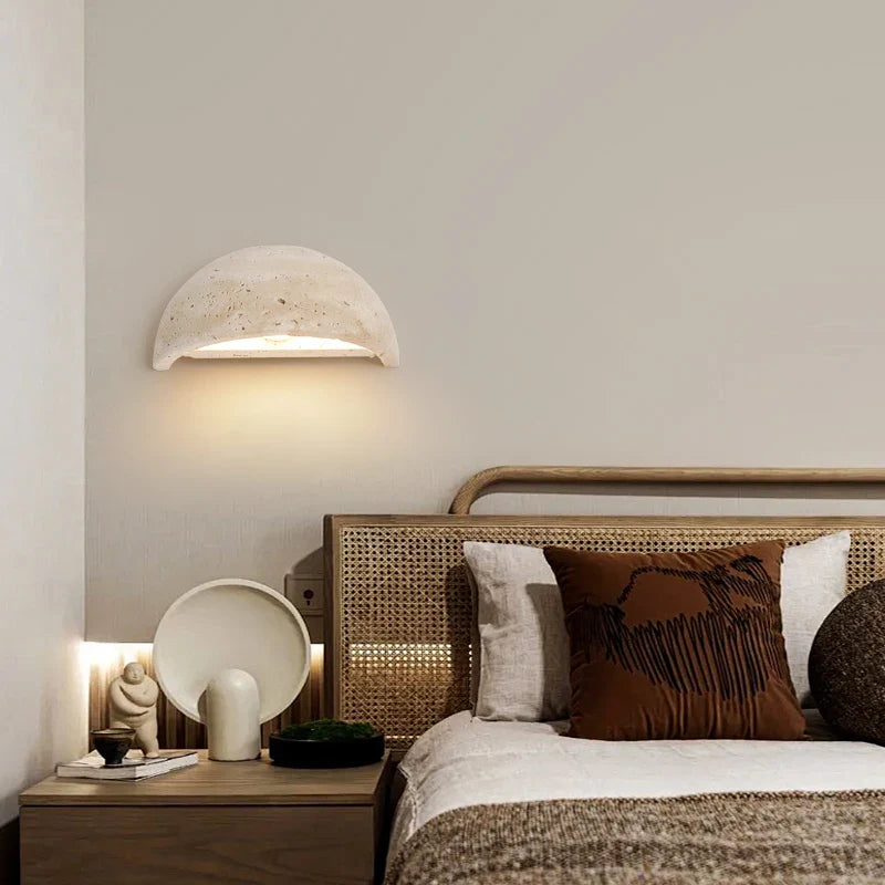 Axyaa Small LED Wall Sconce Yellow Travertine Wabi Sabi Wall Lamp