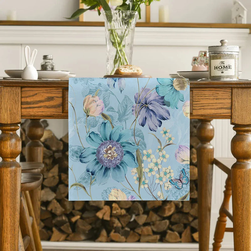 Tropical Birds & Flowers Table Runner by Axyaa: Elegant Dining Decor & Wedding Tablecloth
