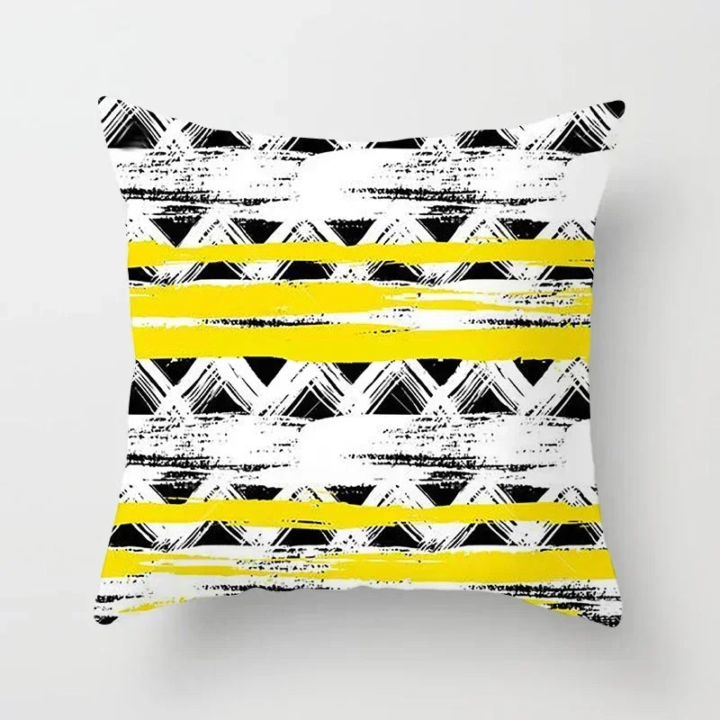 Geometric Black Yellow Cushion Covers - Axyaa Modern 18" Throw Pillow Case