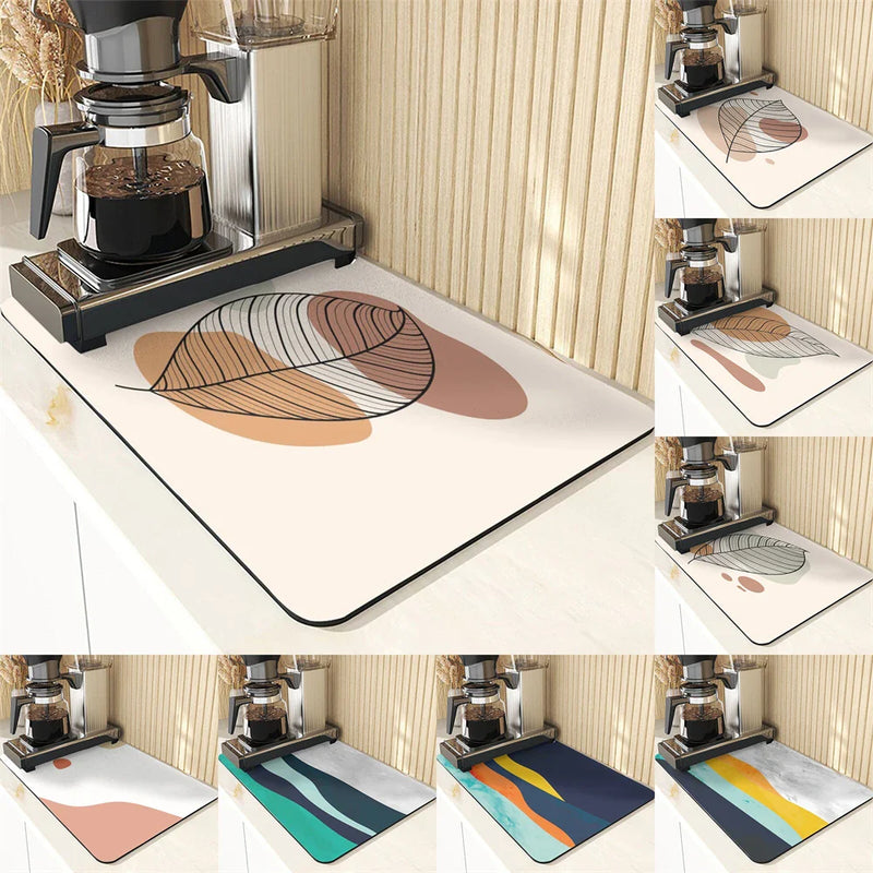 Axyaa Diatomite Kitchen Mat: Flowers Pattern Table Decor & Cup Holder