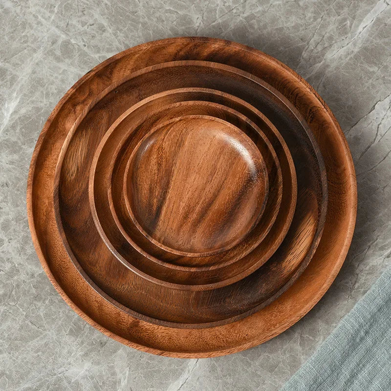 Axya Acacia Wood Round Tableware Set for Elegant Dining