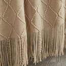 Axyaa Khaki Tassel Knit Blanket - Cozy Nordic Sofa Office Cover & Bed Throw