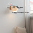 Axyaa White Ceramic LED Wall Lights with Pull Chain Switch on Modern Wood Base