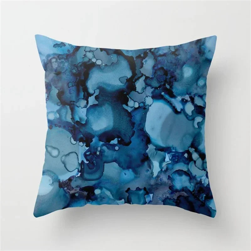 Geometric Blue Ink Flower Pillowcase for Stylish Home Decor by Axyaa