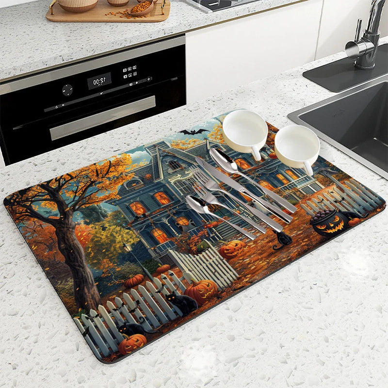 Axyaa Halloween Kitchen Draining Mat with Quick Dry Technology