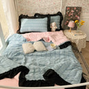 Axyaa Seersucker Chiffon Lace Summer Cool Quilt 3-Piece Set