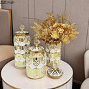 Gold Ceramic Vase with Lid by Axyaa: Floral Room Decor & Artificial Flowers Display