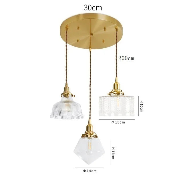 Axyaa Clear Glass LED Pendant Light: Nordic Style Copper Hanging Lamp