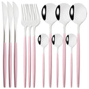 Axyaa 12-Piece Black Gold Stainless Steel Cutlery Set for Parties and Kitchens