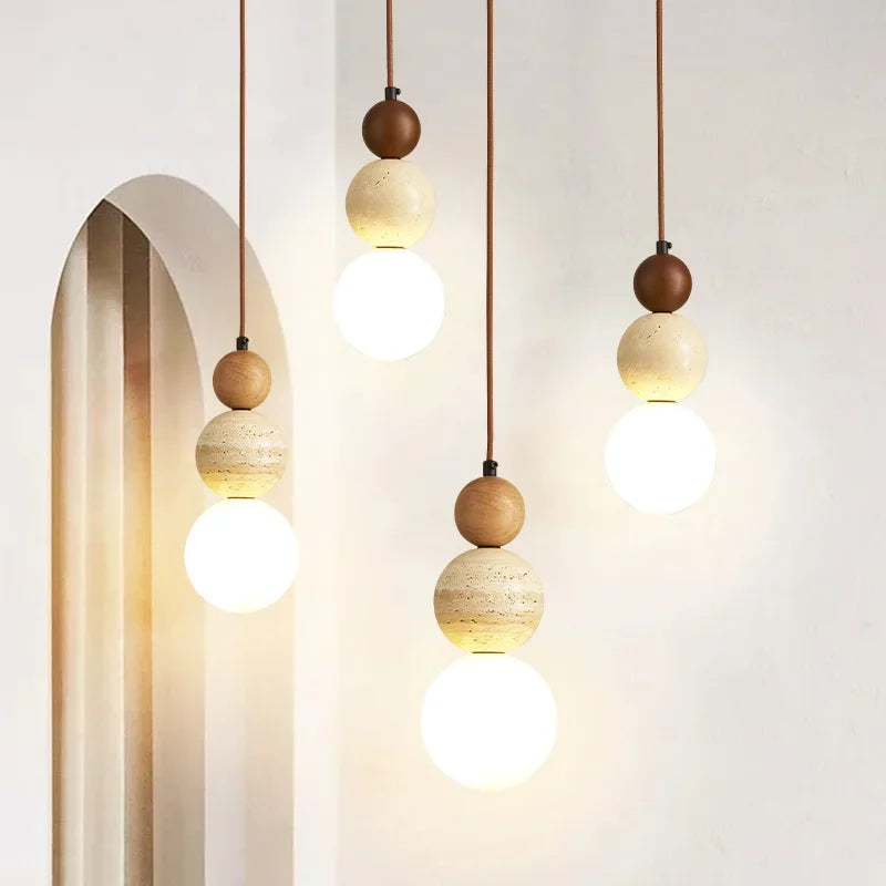 Axyaa Stone Wood LED Chandelier Bedroom Pendant Lamp Medieval Bar Restaurant Lighting