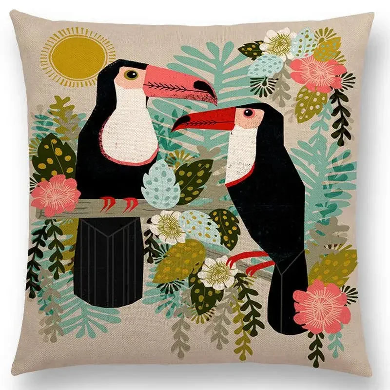 Axyaa Bird-Floral Teacup & Lepidoptera Cushion Cover for Decor & Sofa