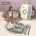 Axyaa 4/5 Grids Stainless Steel Divided Lunch Box Set with Cutlery