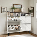 Axyaa Shoe Storage Cabinet with 4 Flip Drawers and Open Shelves