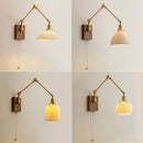 Axyaa Copper Swing LED Wall Light with Pull Chain Switch, Wide Rotation, Walnut Canopy
