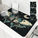 Axyaa Moon Moths Drain Pad: Non-slip Dish Drying Mat for Kitchen Counter