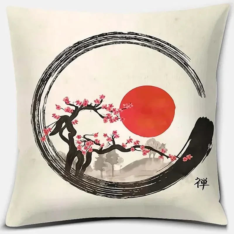 Axyaa Bonsai Zen Stone Pattern Pillowcase Square Decor Home Office Living Room