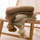 Axyaa Nordic Chunky Knit Blanket with Tassel for Bed Sofa Couch Embossed Waffle Pattern