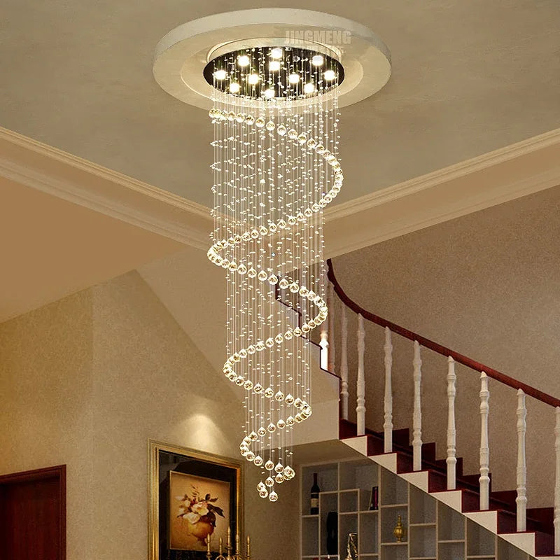 Axyaa Double Spiral Crystal LED Ceiling Chandelier—Stylish Lighting for Home Spaces