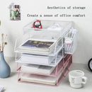 Axyaa 4-Layer Stackable Pink Desk Organizer - Metal File Tray for Desk Organization