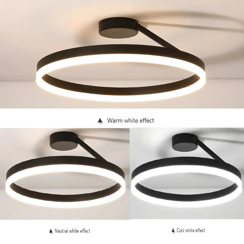 Axyaa Nordic Round Ring LED Ceiling Light Black Gloss Bedroom Fixture