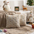 Axyaa Holiday Rabbit Fur Quilted Christmas Tree Pillowcase - Red Green Embroidered Sofa Cushion Cover