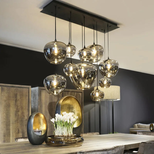 Axyaa Nordic Smoke Gray Glass Chandelier: Modern Industrial Style Hanging Light for Restaurants, Cafes, and Bars