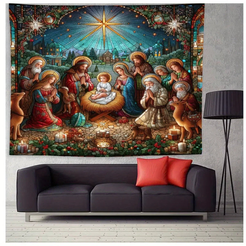 Nativity Scene Wall Hanging Cloth for Christmas Decor by Axyaa