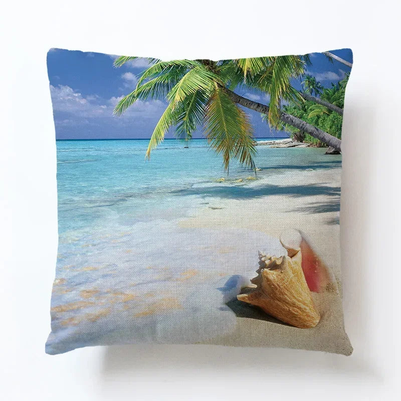 Summer Beach Alphabet Linen Pillowcase by Axyaa - Decorative Throw Pillow Cover
