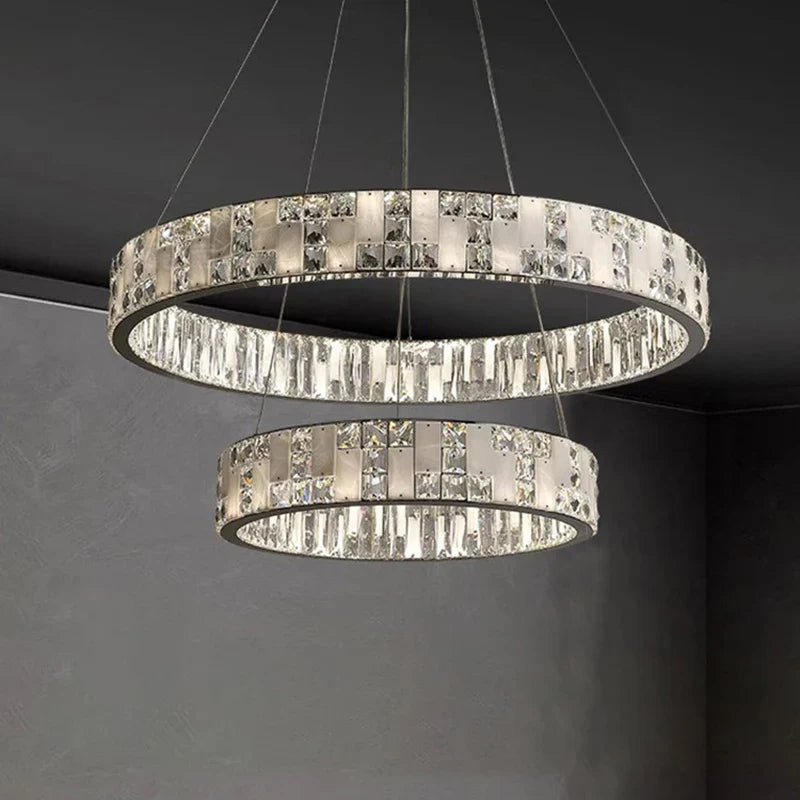 Axyaa Modern Luxury Crystal Circle Chandelier with LED Lights