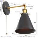 Axyaa Gold Industrial Wall Lamp with Pull Chain Switch and LED Lighting