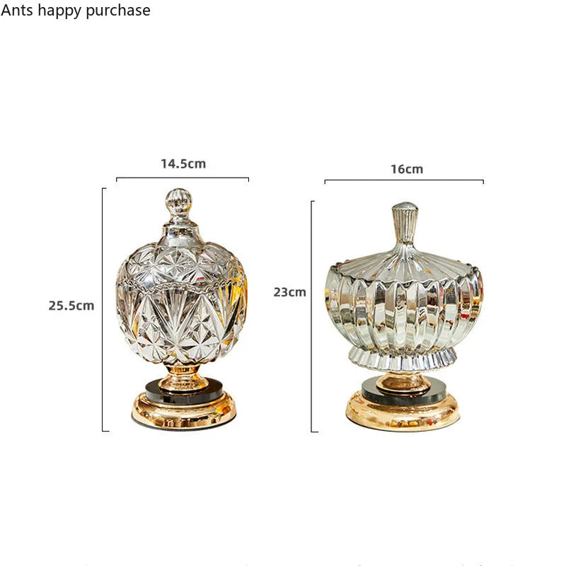 Axya Crystal Candy Jar with Gold Base Lid, Transparent Decorative Storage Jar